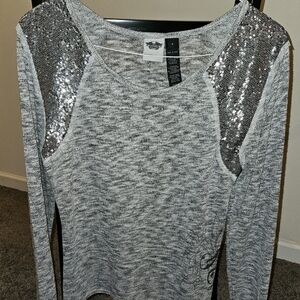 Women's Harley Davidson Sequined Long Sleeve Sweater - Lg